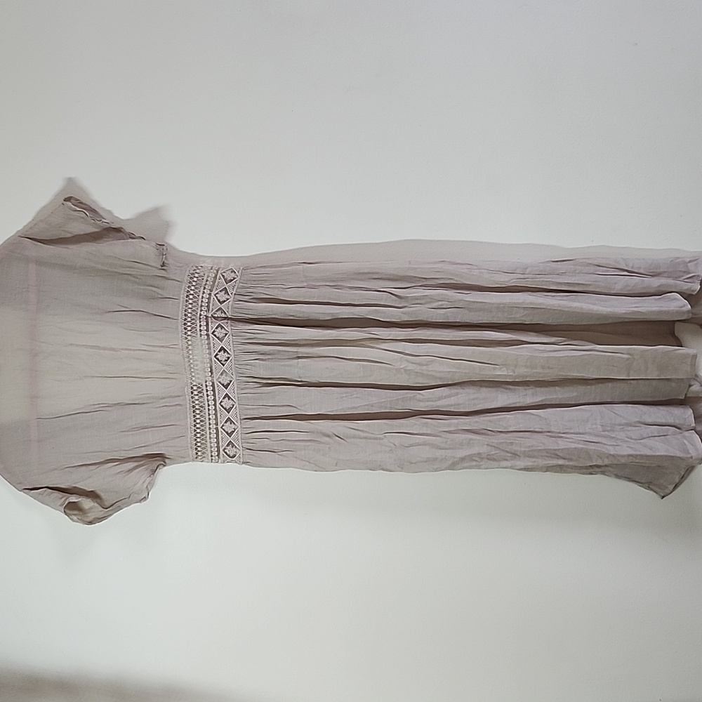 Rebellion Kimono Bohemian Beige Maxi Dress Swim Coverup Summer Duster Waist Tie - Picture 9 of 9